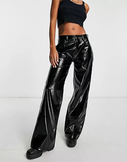 AFRM ultra low rise faux leather wide leg pants in black Cover