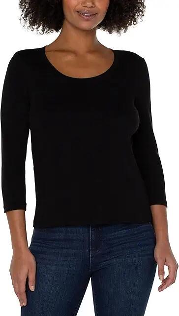 Liverpool Los Angeles 3/4 Sleeve Scoop Neck Knit Tee (Black) Women's Clothing Cover