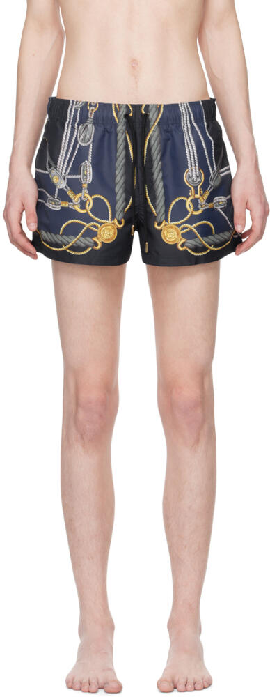 Versace Underwear Blue Nautical Swim Shorts Cover