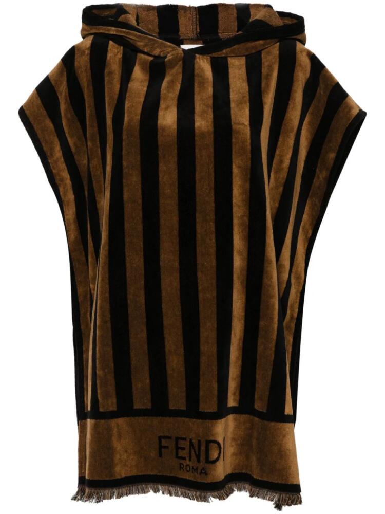 FENDI Pequin-stripe frayed poncho - Black Cover