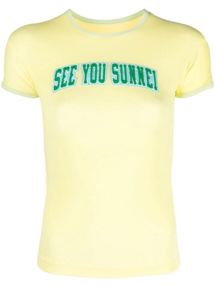 Sunnei appliqué fleece slogan T-Shirt - Yellow Cover