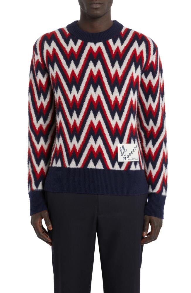 Moncler Zigzag Logo Jacquard Wool Sweater in Red/Blue Cover