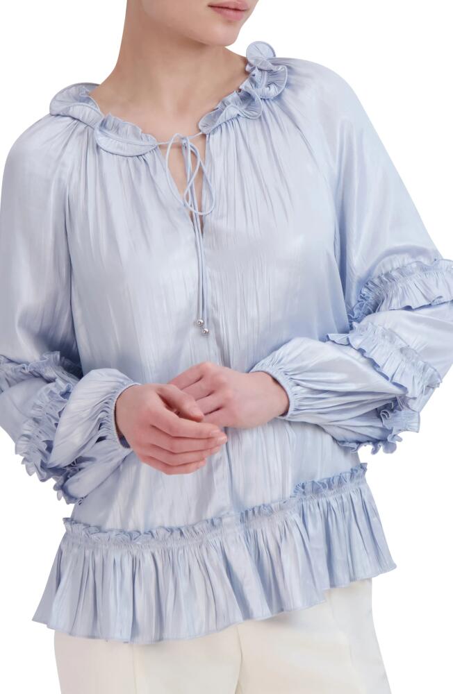 bcbg Ruffle Long Sleeve Blouse in Light Blue Cover