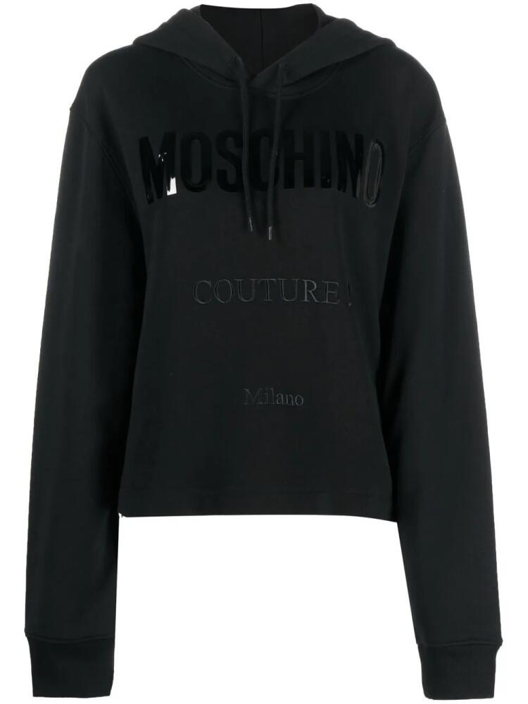 Moschino logo-print cropped hoodie - Black Cover