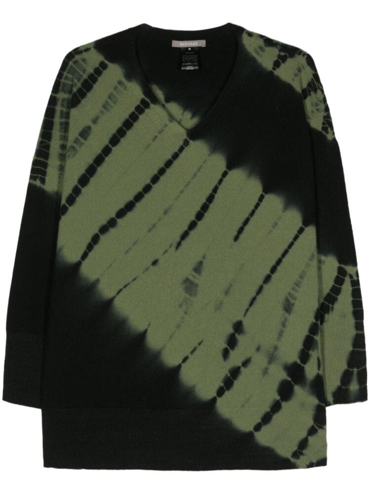 Suzusan Tesuji Yoroidan Shibori diagonal-pattern cashmere jumper - Black Cover