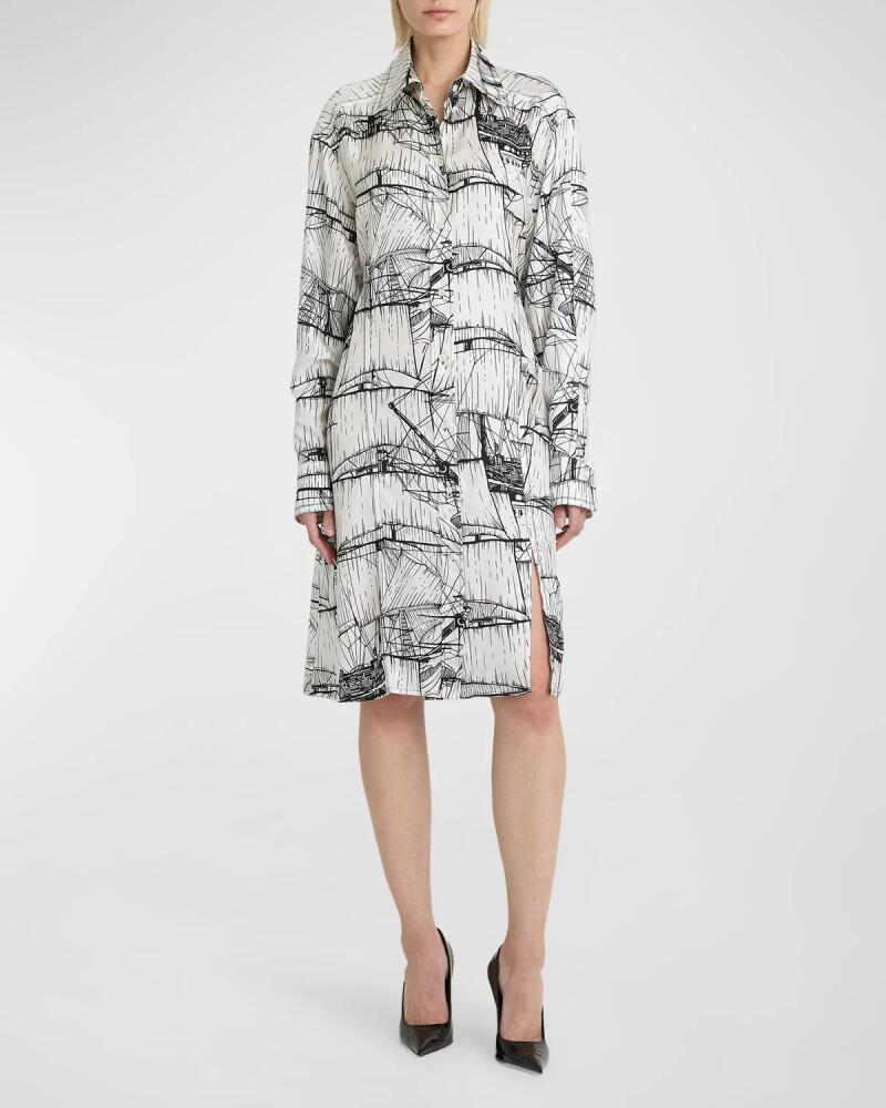 Ferragamo Nautical Printed Silk Shirtdress Cover