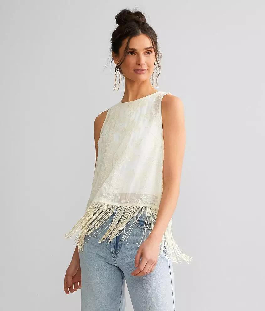 Sterling & Stitch Embroidered Mesh Fringe Tank Top Cover