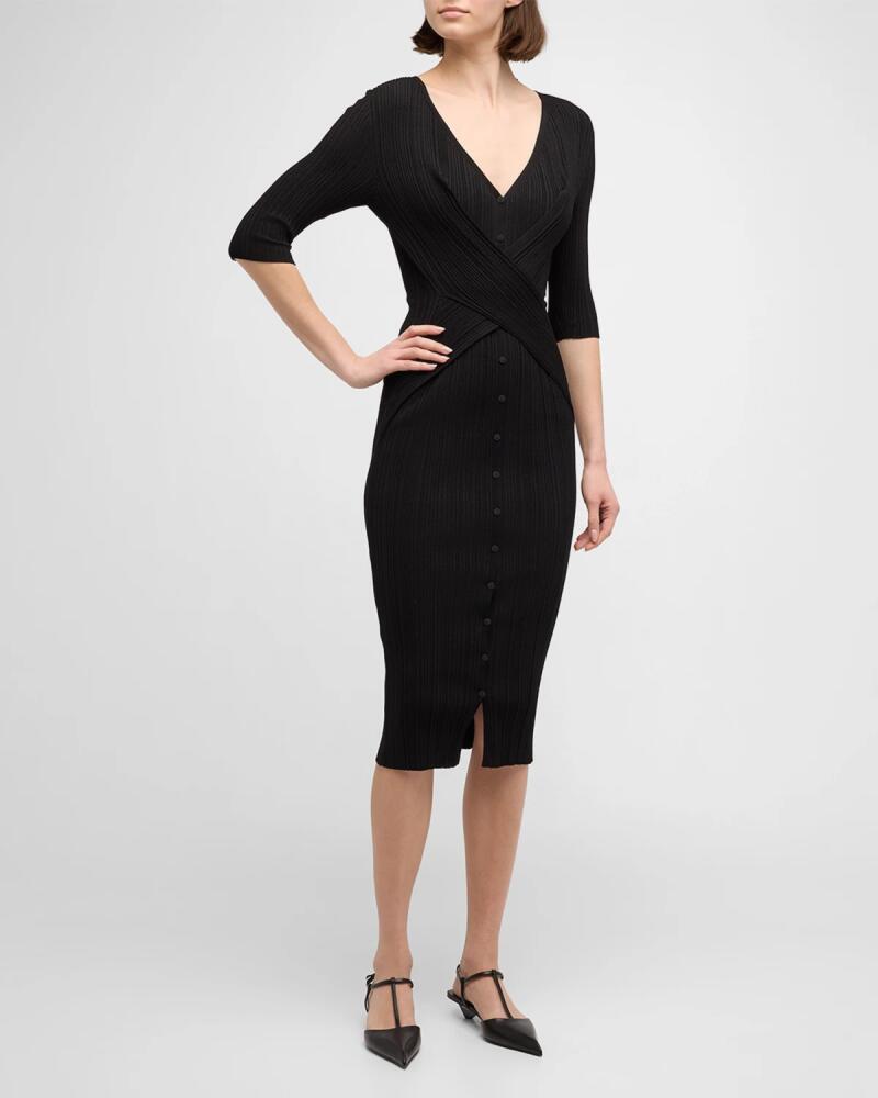 Giorgio Armani Button Front Ribbed Body-Con Midi Dress Cover