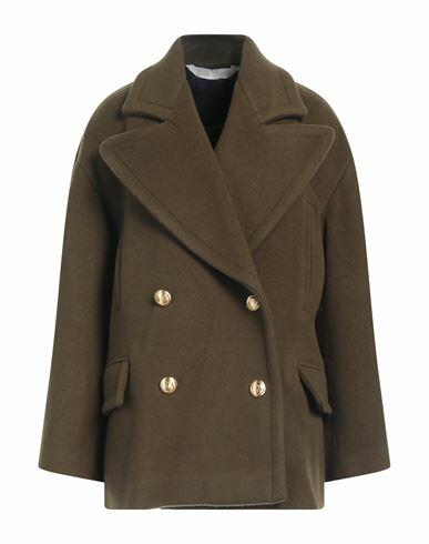 Palm Angels Woman Coat Military green Virgin Wool, Polyamide, Metallic fiber, Polyester Cover