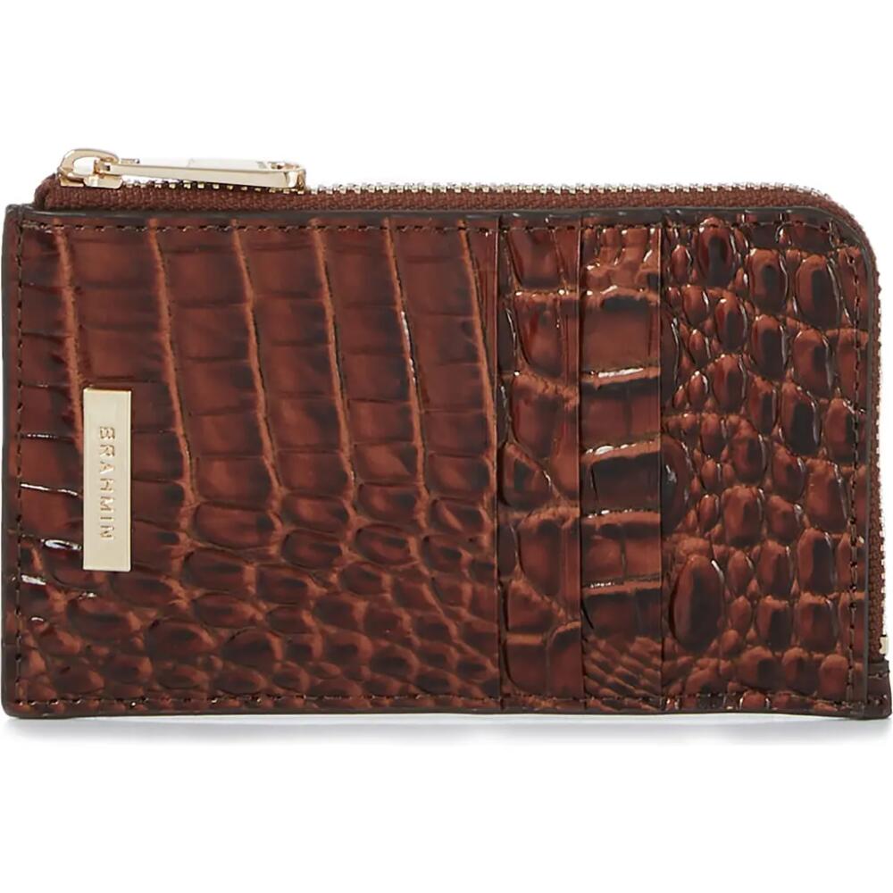 Brahmin Lennon Croc Embossed Leather Card Case in Pecan Cover