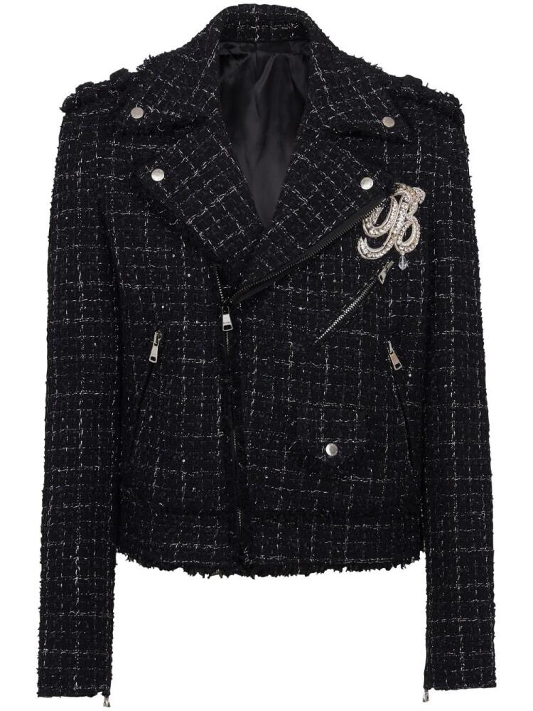 Balmain checked tweed biker jacket - Black Cover