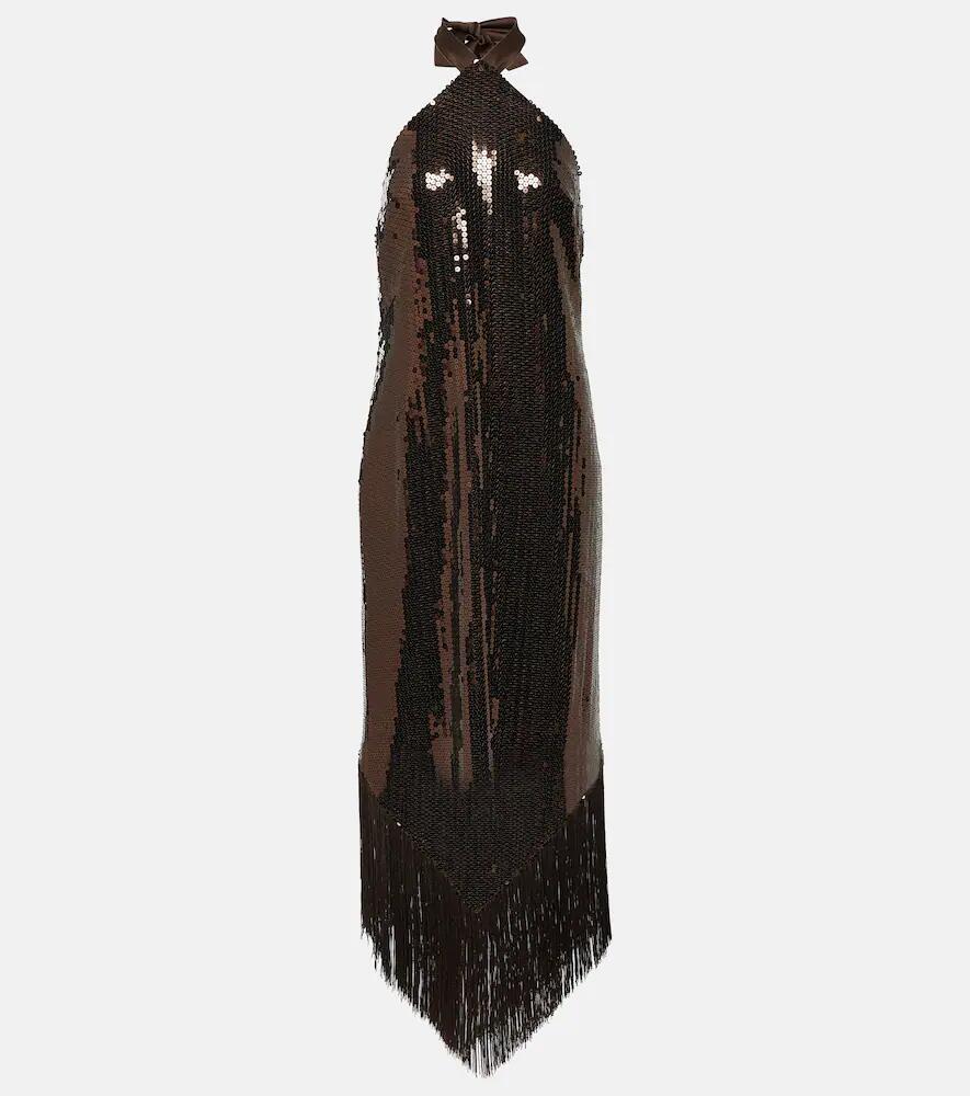 Taller Marmo Nina fringed halterneck crêpe midi dress Cover