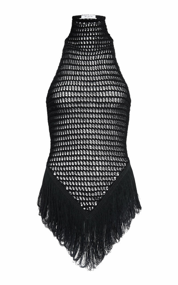 ALAA - Fringed Crocheted Cotton-Blend Tank Top - Black Cover