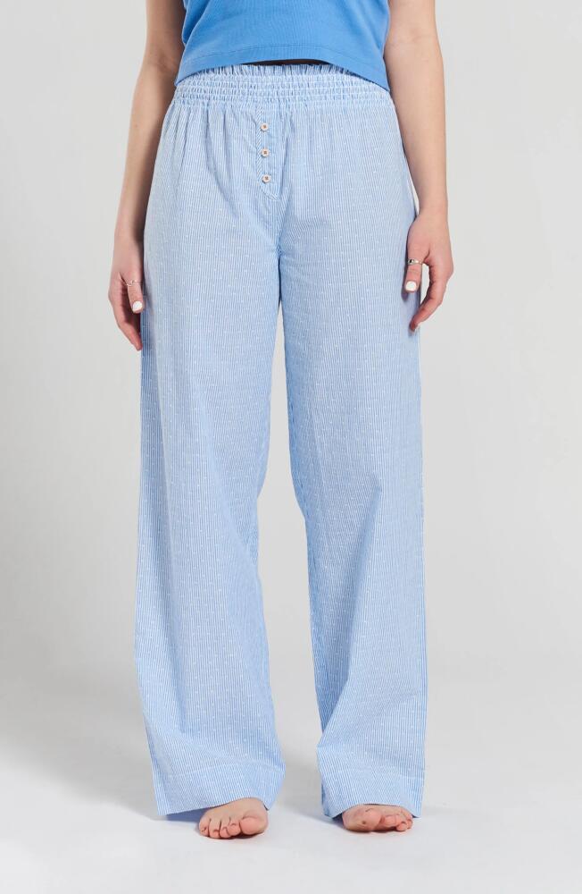 PEACHAUS Chicory Striped Woven-Cotton Pajama Pants in Mountain Blue Cover