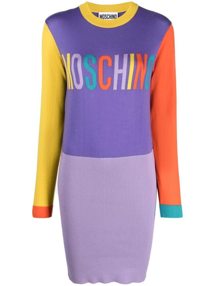 Moschino embroidered-logo knitted dress - Blue Cover