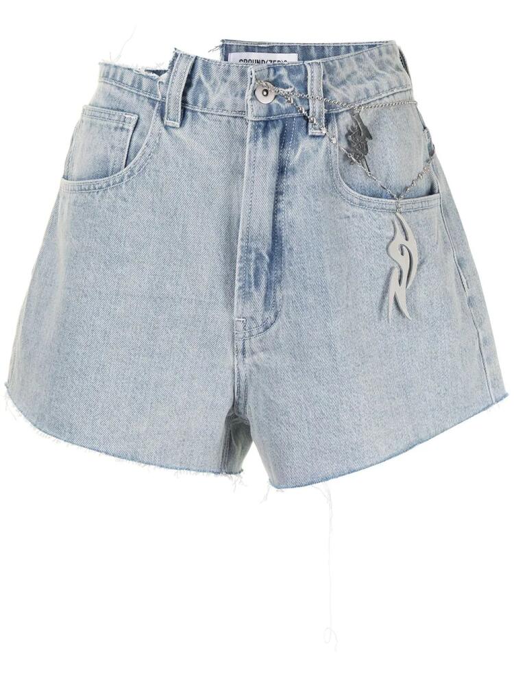 Ground Zero high-rise distressed denim shorts - Blue Cover