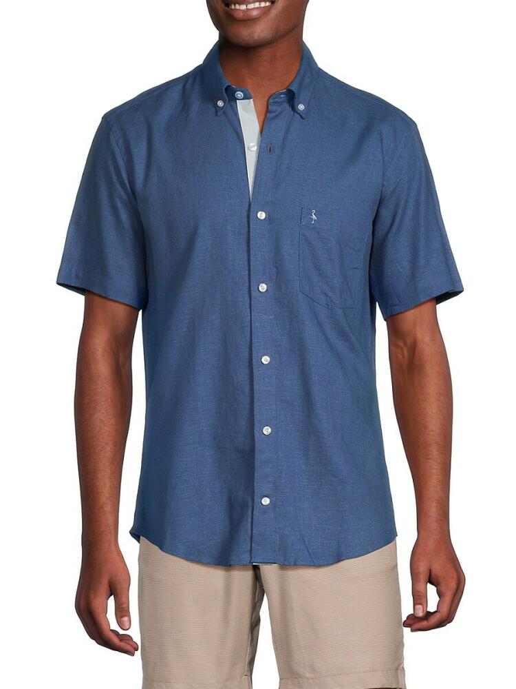 TailorByrd Men's Short Sleeve Linen Blend Button Down Shirt - Denim Cover