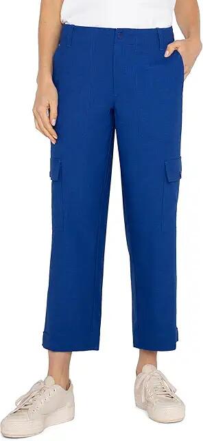 Liverpool Los Angeles Cargo Mid-Rise Crop With Tab Hem Textured Stetch Woven (Blue Topaz) Women's Dress Pants Cover