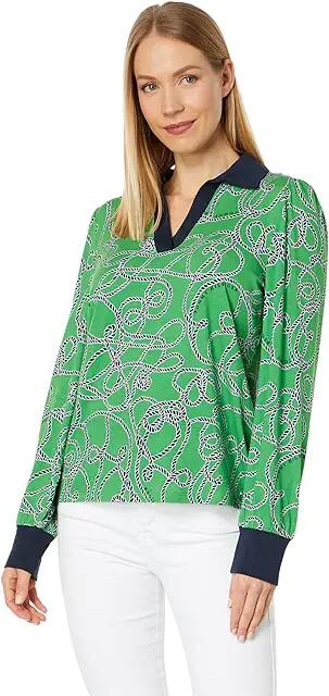 Tommy Hilfiger Long Sleeve Johnny Collar Top (Knotty Ropes/New Leaf Multi) Women's Clothing Cover