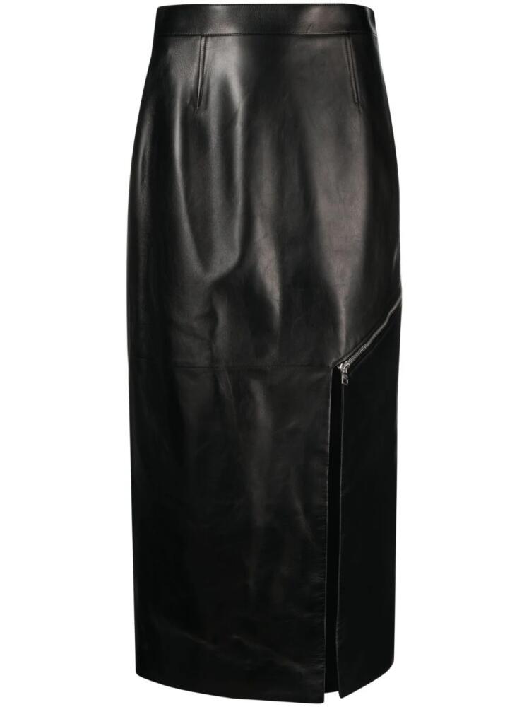 Alexander McQueen side-slit leather midi skirt - Black Cover