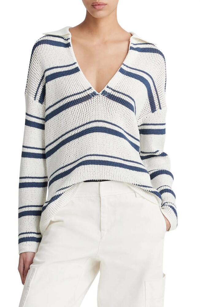 Vince Variegated Stripe Cotton Sweater in Off White Combo Cover