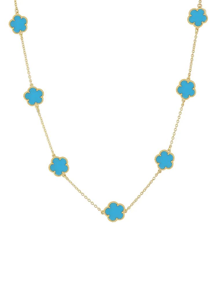 JanKuo Women's Flower 14K Yellow Goldplated & Blue Agate Station Necklace Cover