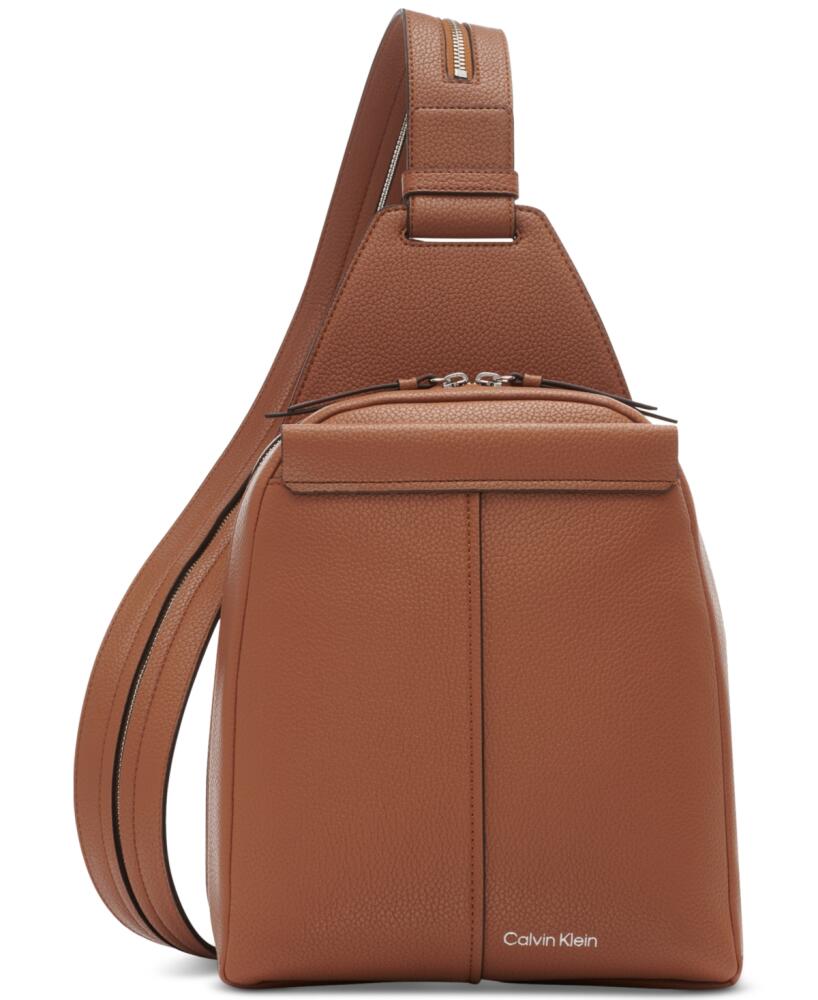 Calvin Klein Millie Convertible Leather Sling Bag, Backpack - Caramel Cover