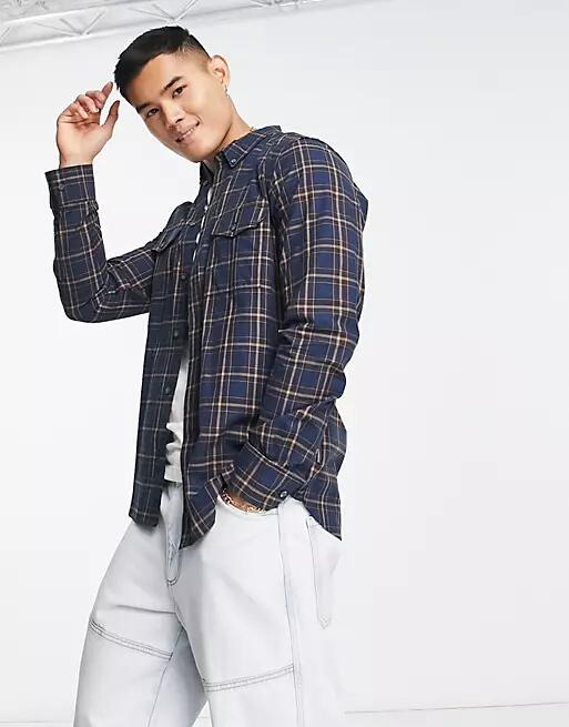 French Connection long sleeve 2 pocket check flannel shirt in navy Cover