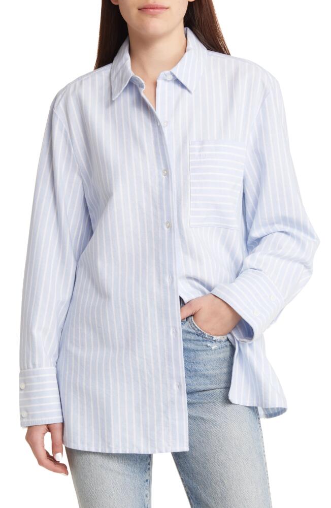 Treasure & Bond Oversize Stripe Poplin Button-Up Shirt in Blue- White Stripe Cover