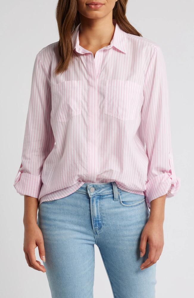 beachlunchlounge Stripe Cotton & Modal Button-Up Shirt in Liberty Pink Cover