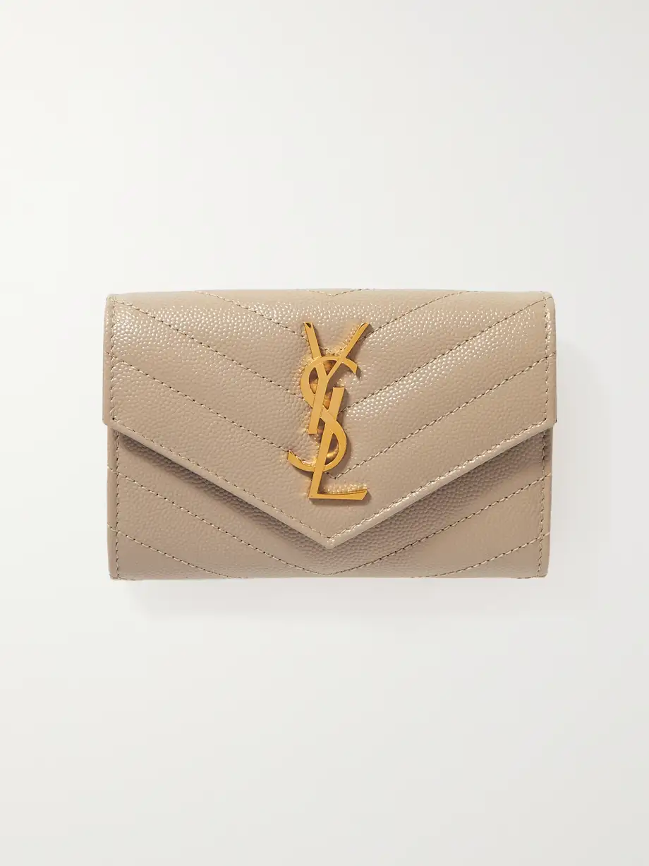 SAINT LAURENT - Monogramme Envelope Quilted Textured-leather Wallet - Neutrals Cover