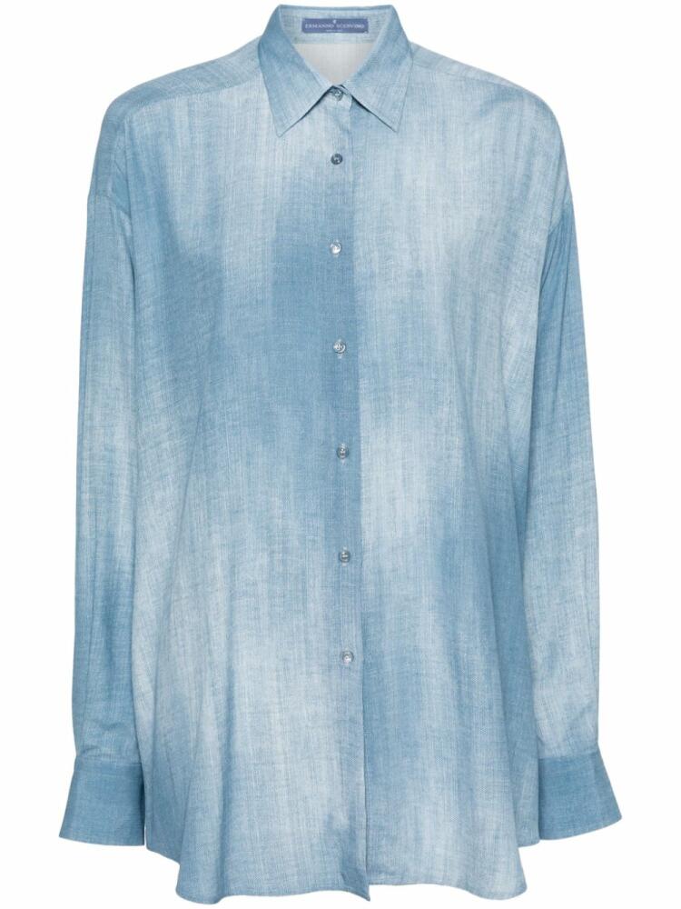 Ermanno Scervino denim-print crepe shirt - Blue Cover