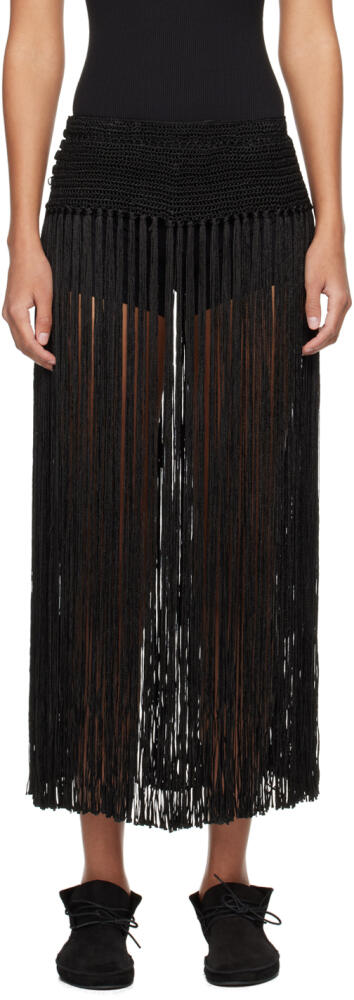 Bode Black Fringe Midi Skirt Cover