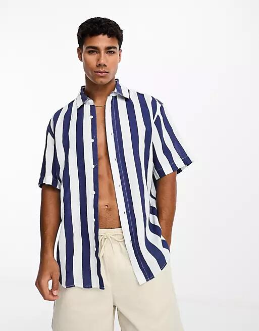 Pull & Bear striped shirt in navy Cover