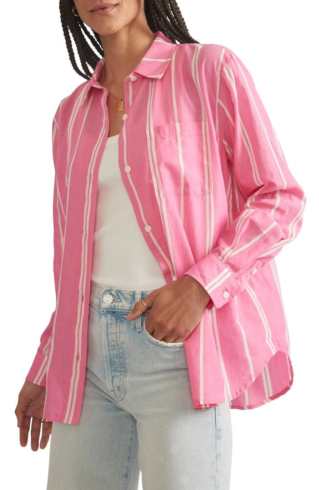 Marine Layer Easy Stripe Button-Down Shirt in Pink Stripe Cover