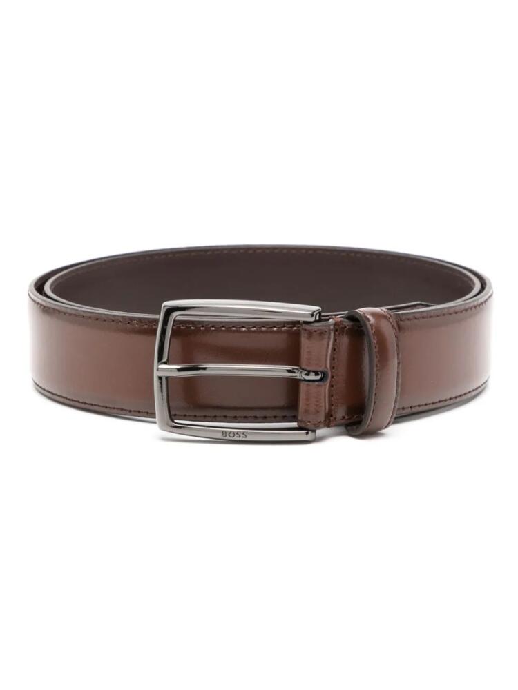 BOSS logo-engraved leather belt - Brown Cover