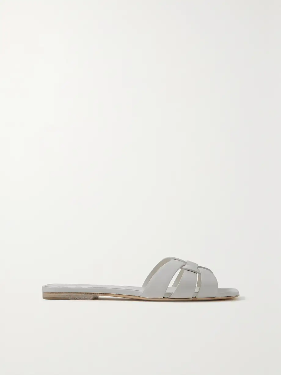 SAINT LAURENT - Tribute Woven Leather Slides - Off-white Cover