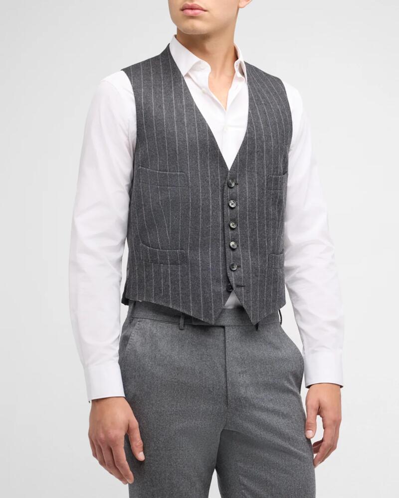 TOM FORD Men's Shelton Flannel Chalk Stripe Waistcoat Cover