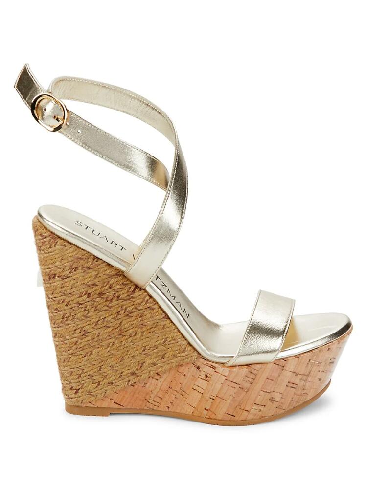 Stuart Weitzman Women's 5050 Raffia Wedge Sandals - Platinum Grey Cover