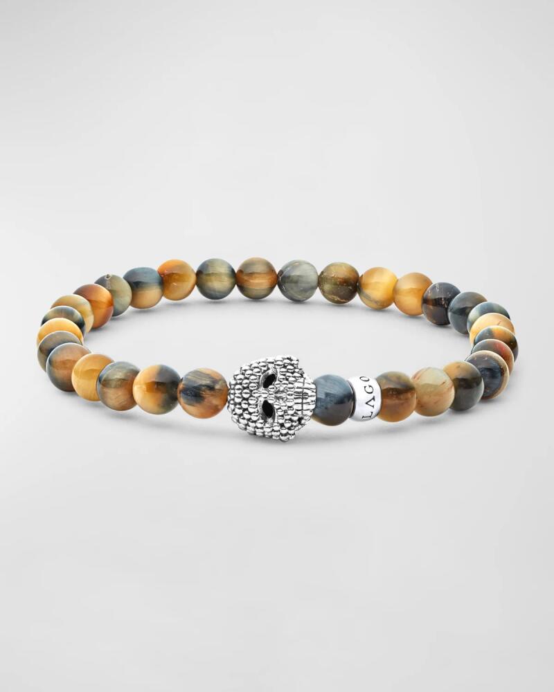 LAGOS Men's Anthem Tiger's Eye Skull Stretch Bracelet, 6mm Cover