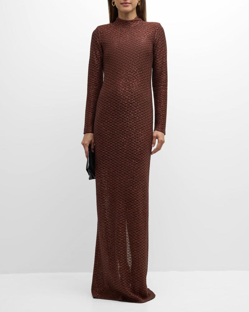 St. John Sequined Sheer Fishnet Knit Column Gown Cover