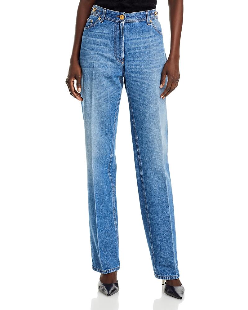 Versace High Rise Stonewash Ankle Jeans in Medium Blue Cover