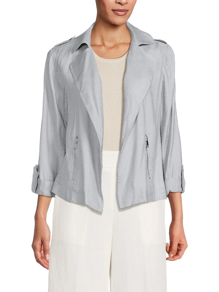 Tahari Women's Open Front Linen Blend Jacket - Pale Blue Cover