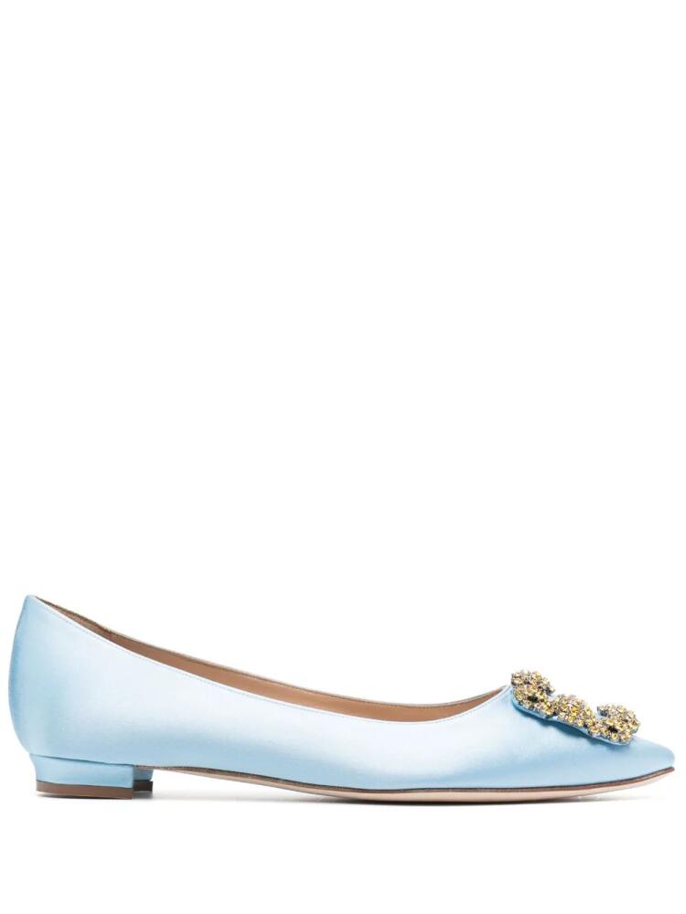 Manolo Blahnik jewel buckled satin ballerina shoes - Blue Cover