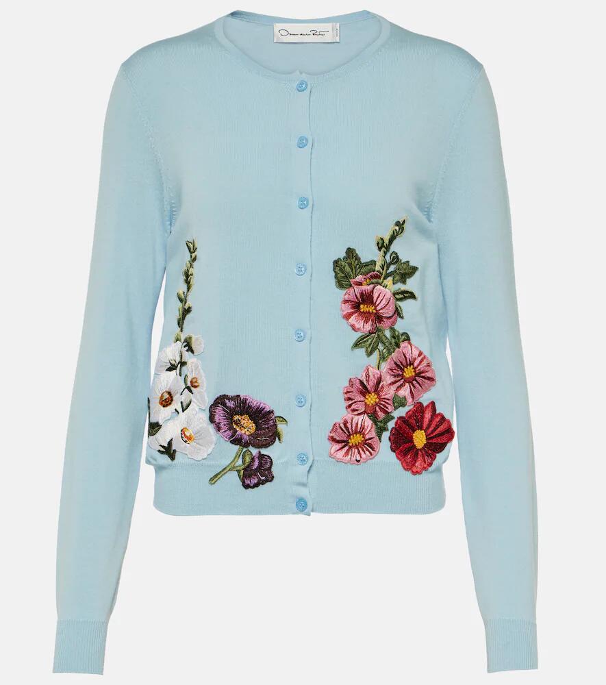 Oscar de la Renta Floral embroidered wool cardigan Cover