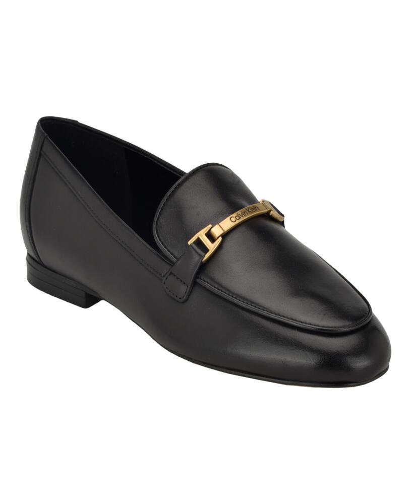 Calvin Klein Women's Sommiya Almond Toe Casual Slip-On Loafers - Black Leather Cover