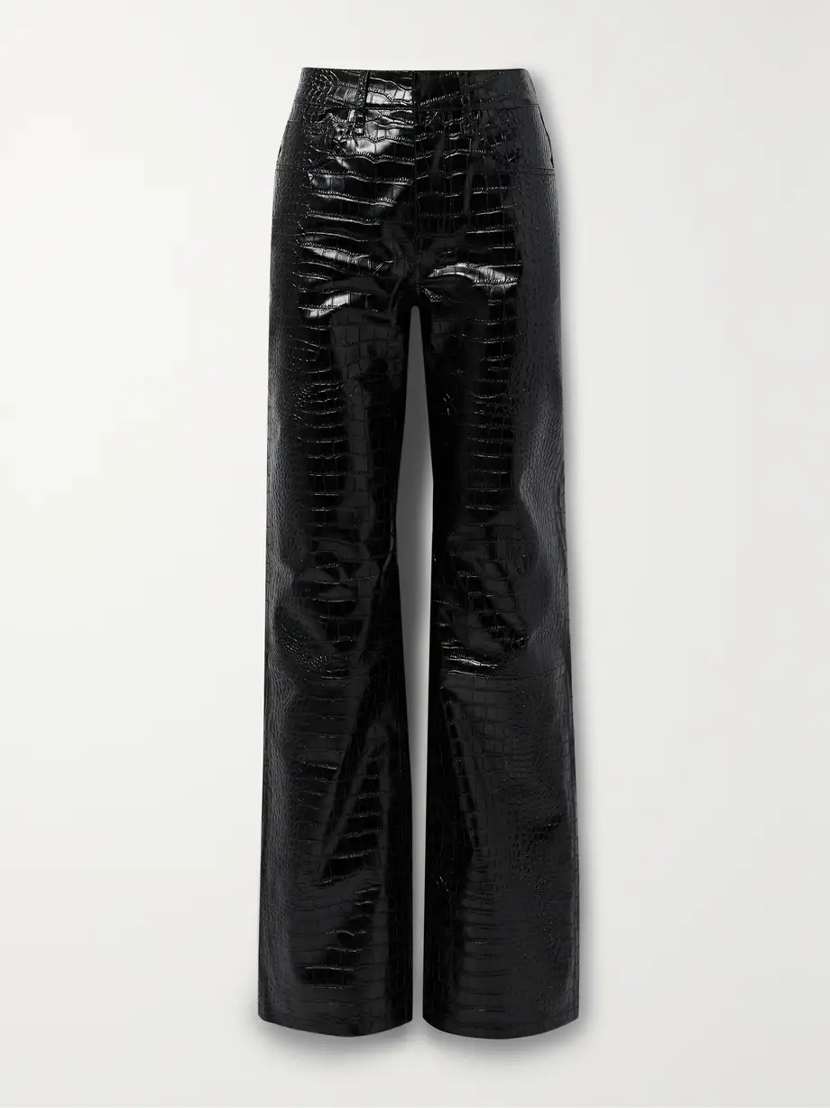 The Frankie Shop - Bonnie Croc-effect Faux Leather Straight-leg Pant - Black Cover