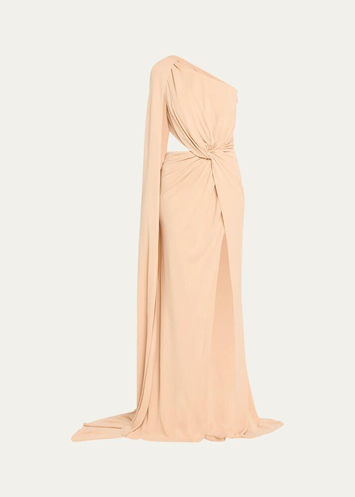 Elie Saab One-Shoulder Twist Front Cutout Jersey Dress Cover