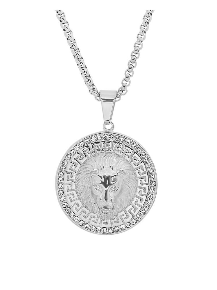 Anthony Jacobs Men's Stainless Steel & Simulated Diamond Round Lion Head Pendant Necklace - Yellow Goldtone Cover