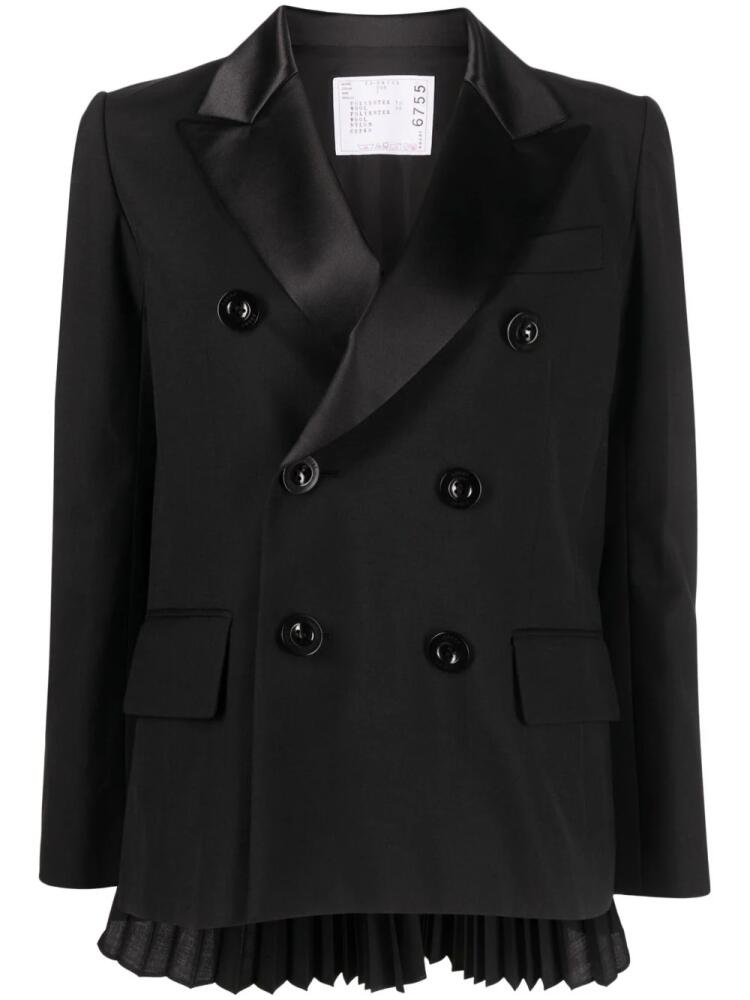 sacai pleat-detail double-breasted blazer - Black Cover